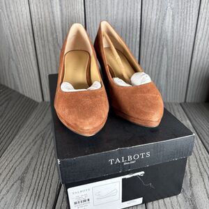 Talbots Blue Suede Leather Dark Rum Lacey Wedge Heel Pump Shoe 7.5 N $139